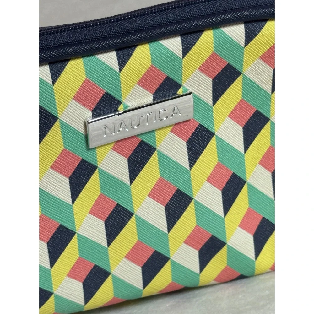 Nautica Geometric Print Vibrant Multi- Color Pattern Cosmetic Zipper Pouch